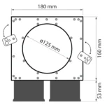 Rysunek techniczny hybrydowej skrzynki rozprężnej, kątowej Air Green Pro z dwoma króćcami 75mm