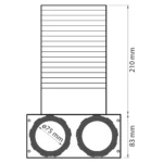 Rysunek techniczny hybrydowej skrzynki rozprężnej, kątowej Air Green Pro z dwoma króćcami 75mm