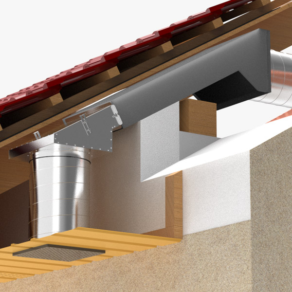 Zdjęcie przedstawia przejście dachowe nad murłatą w konstrukcji dachu z innej perspektywy